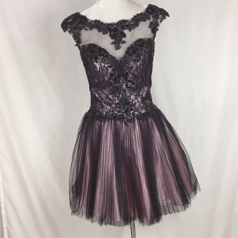 Alyce Paris Pink/Black Tulle Dress 6